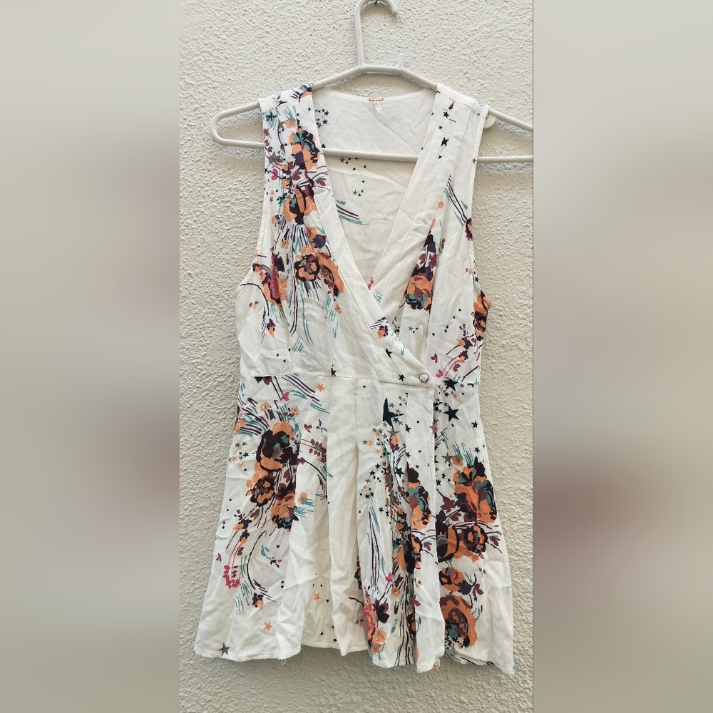 Free People Floral Sleeveless Blouse - White and Orange